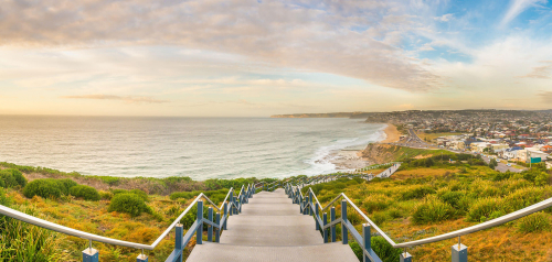Panorama Photograph showing Staircase Leading to Mereweather Beach in Newcastle Eastern Australia